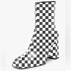 Monochrome Checkered Heeled Boots